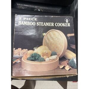 NEW IN BOX 2 Piece Natural GENUINE Bamboo Steamer Cooker 10-3/4" Dia 6" Tall